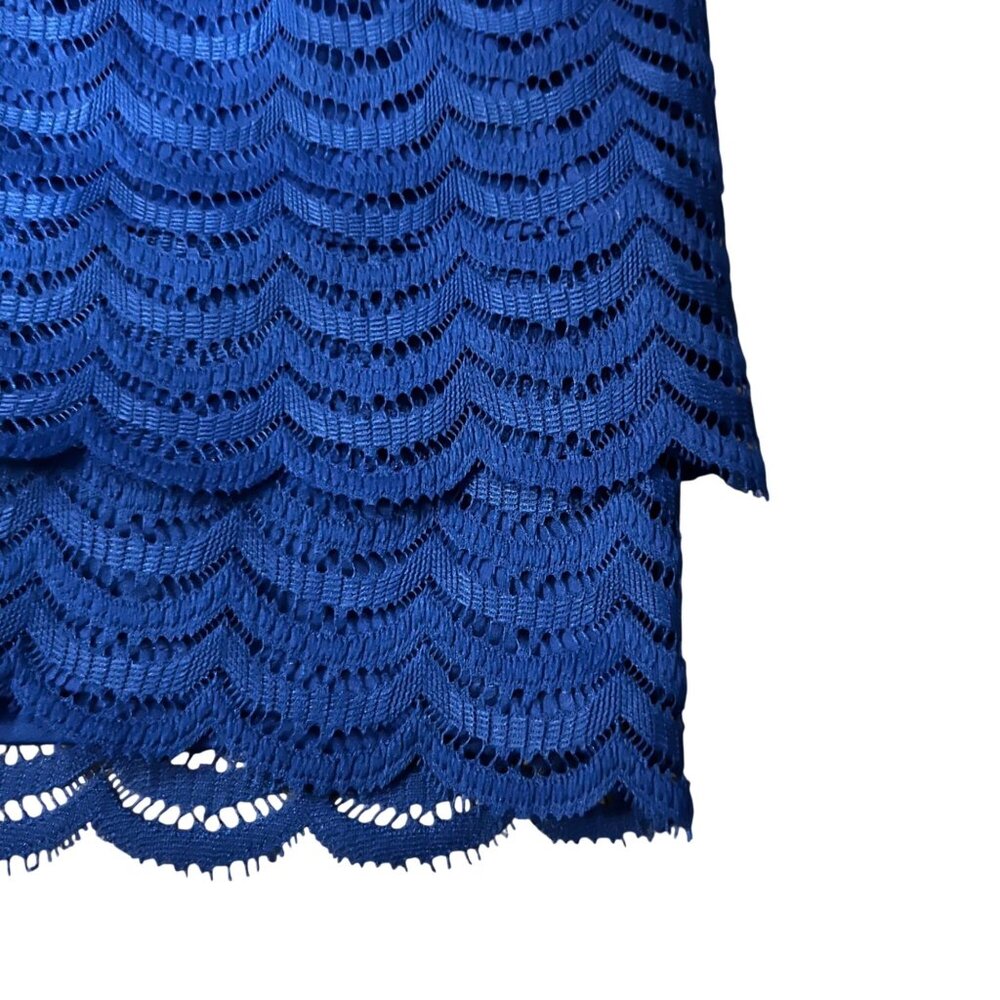 American Living Blue Lace Overlay Dress Women’s 14 Used Lined Short Sleeve - Picture 13 of 14